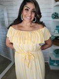 Yellow Stripe off the shoulder High Low