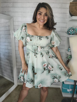 Sage Floral Spring Dress