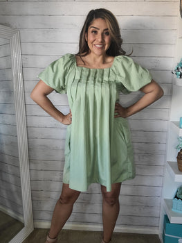 Sage Bubble Sleeve Tent Dress