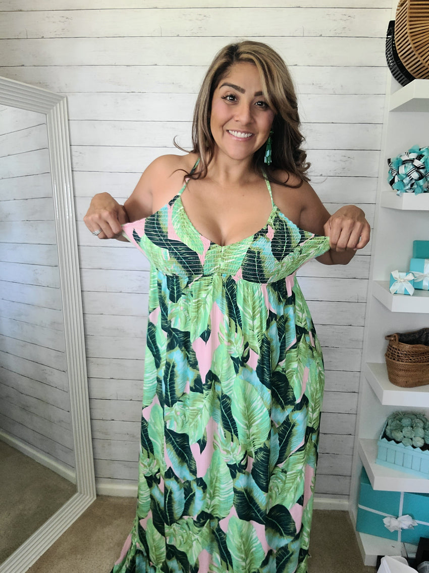 Tropical Cross Back Maxi Dress