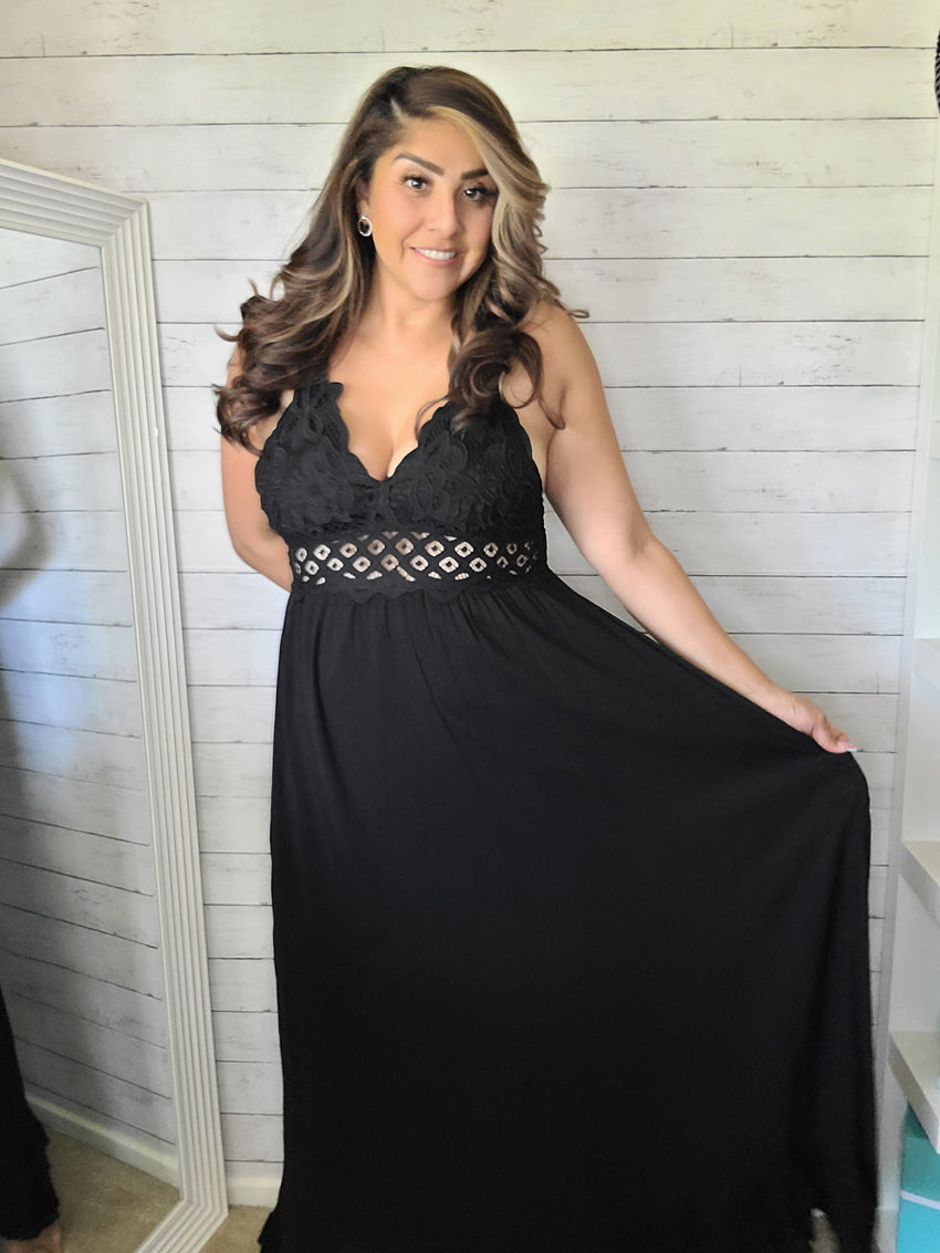 Black Lace Bralette Maxi Dress