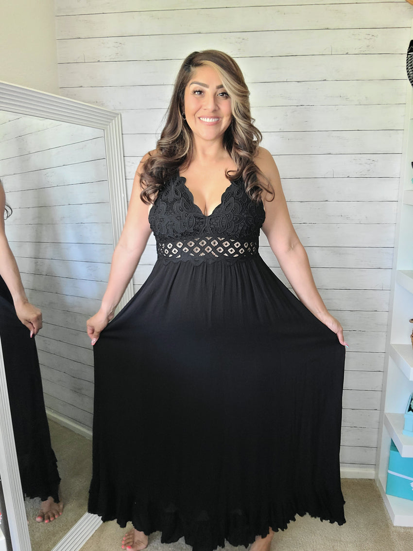 Black Lace Bralette Maxi Dress