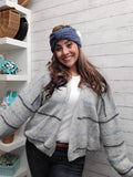 Grey with Navy Stripe Open Cardigan