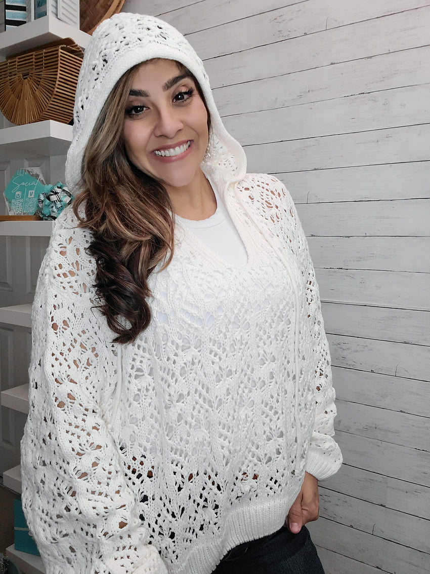 Hooded Crochet Pullover