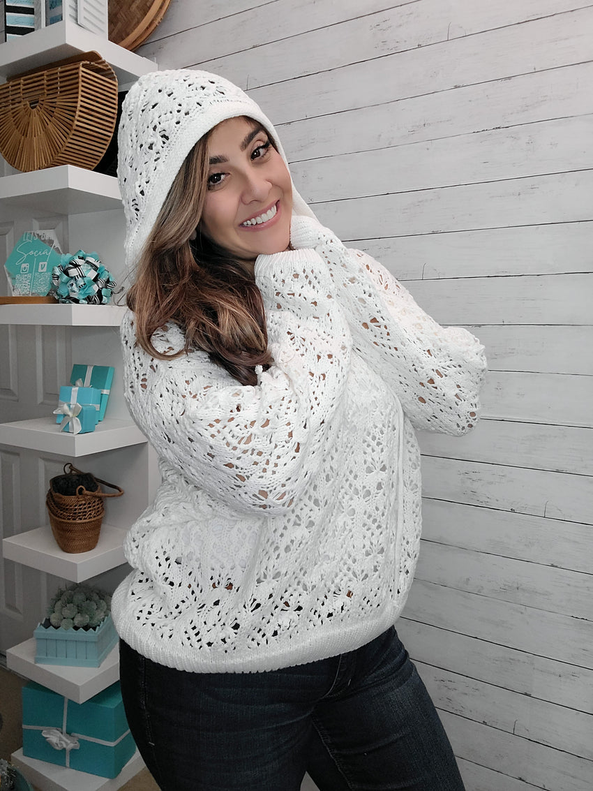 Hooded Crochet Pullover