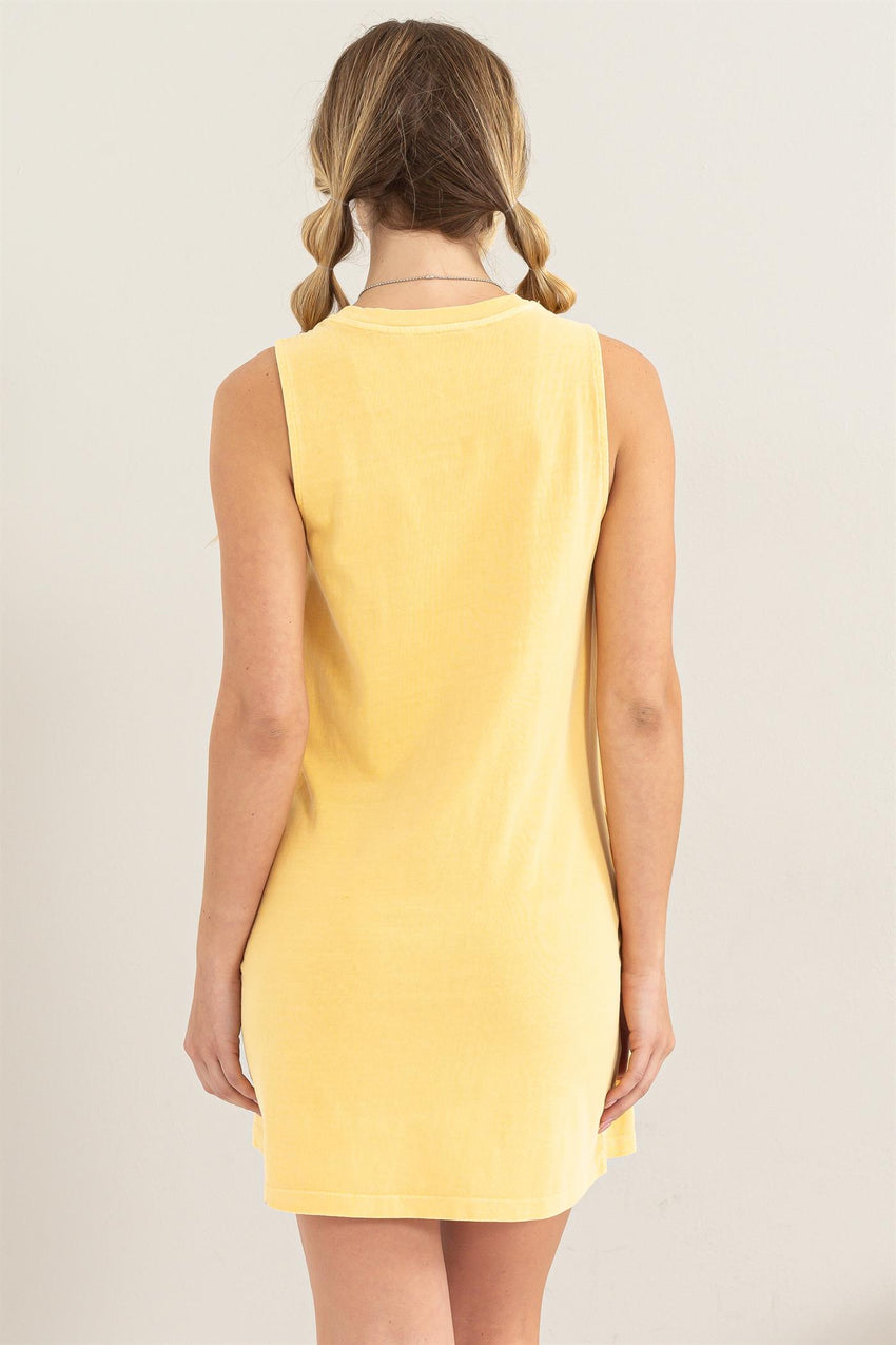 Basic Sleeveless Solid Yellow T-shirt Dress