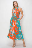 Tropical Chiffon Halter Maxi Dress