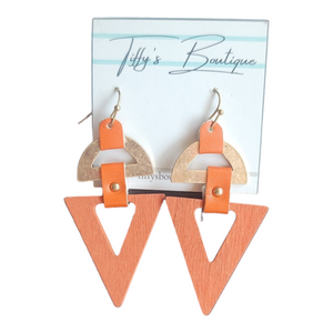 Orange Wood Triangle Earrings