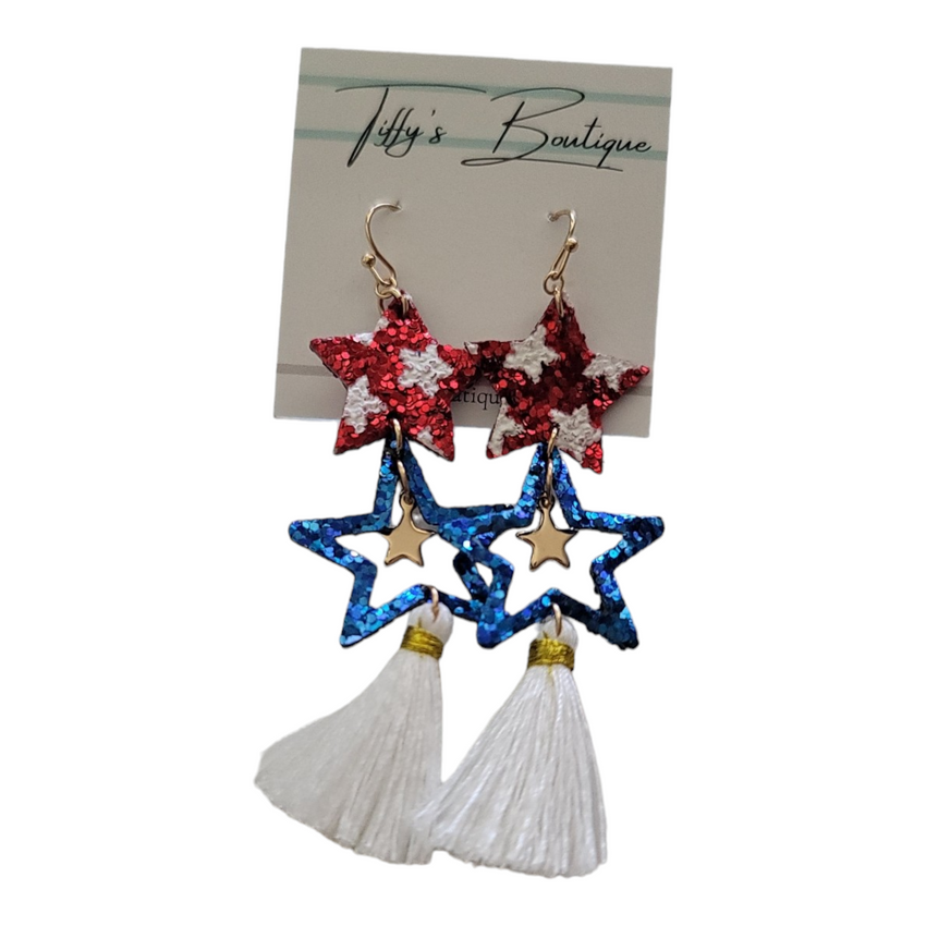 Glitter 4th of July Dangle Earrings