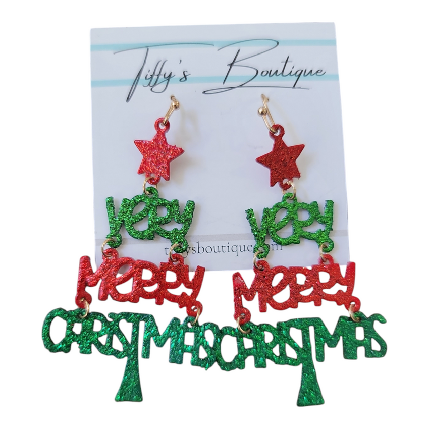 Very Merry Christmas Dangling Earrings