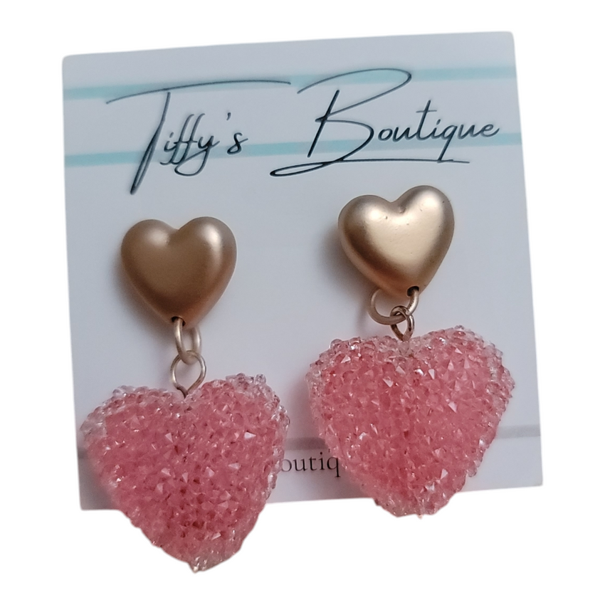 Crystallized Heart Dangle Earrings