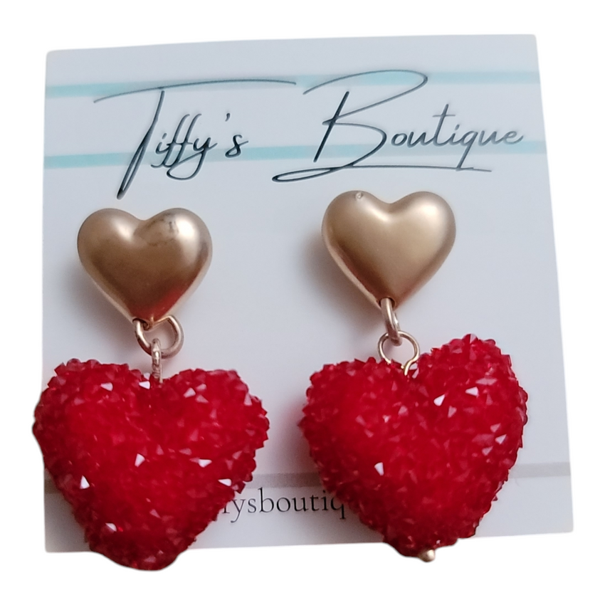 Crystallized Heart Dangle Earrings