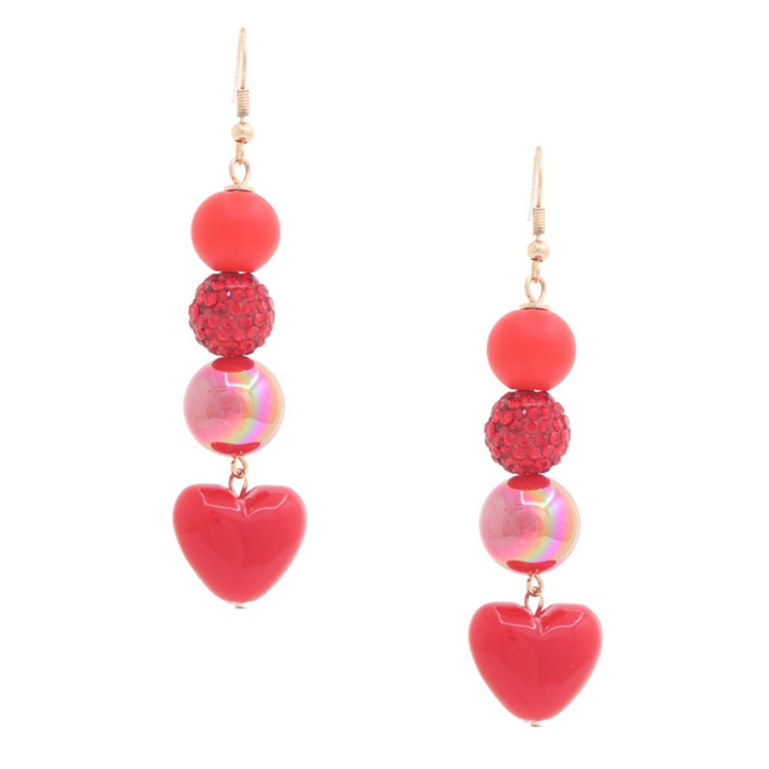 Puff Heart Beaded Dangle Earrings