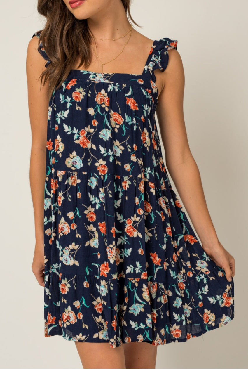 Navy Fall Floral Dress