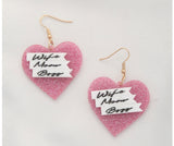 Wife Mom Boss Heart Dangle Earrings