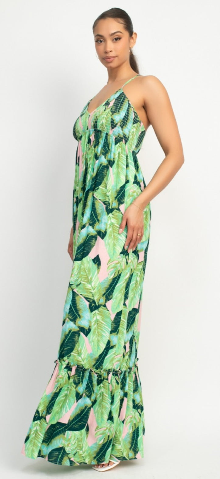 Tropical Cross Back Maxi Dress