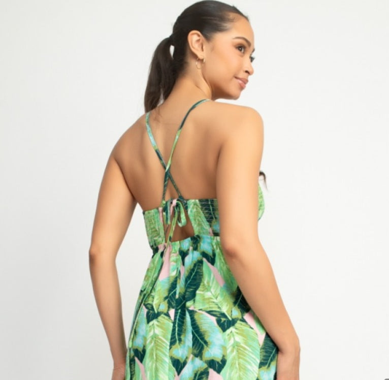 Tropical Cross Back Maxi Dress