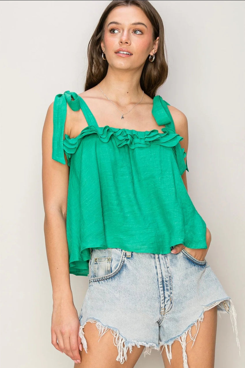 Tied Shoulder Frill Top