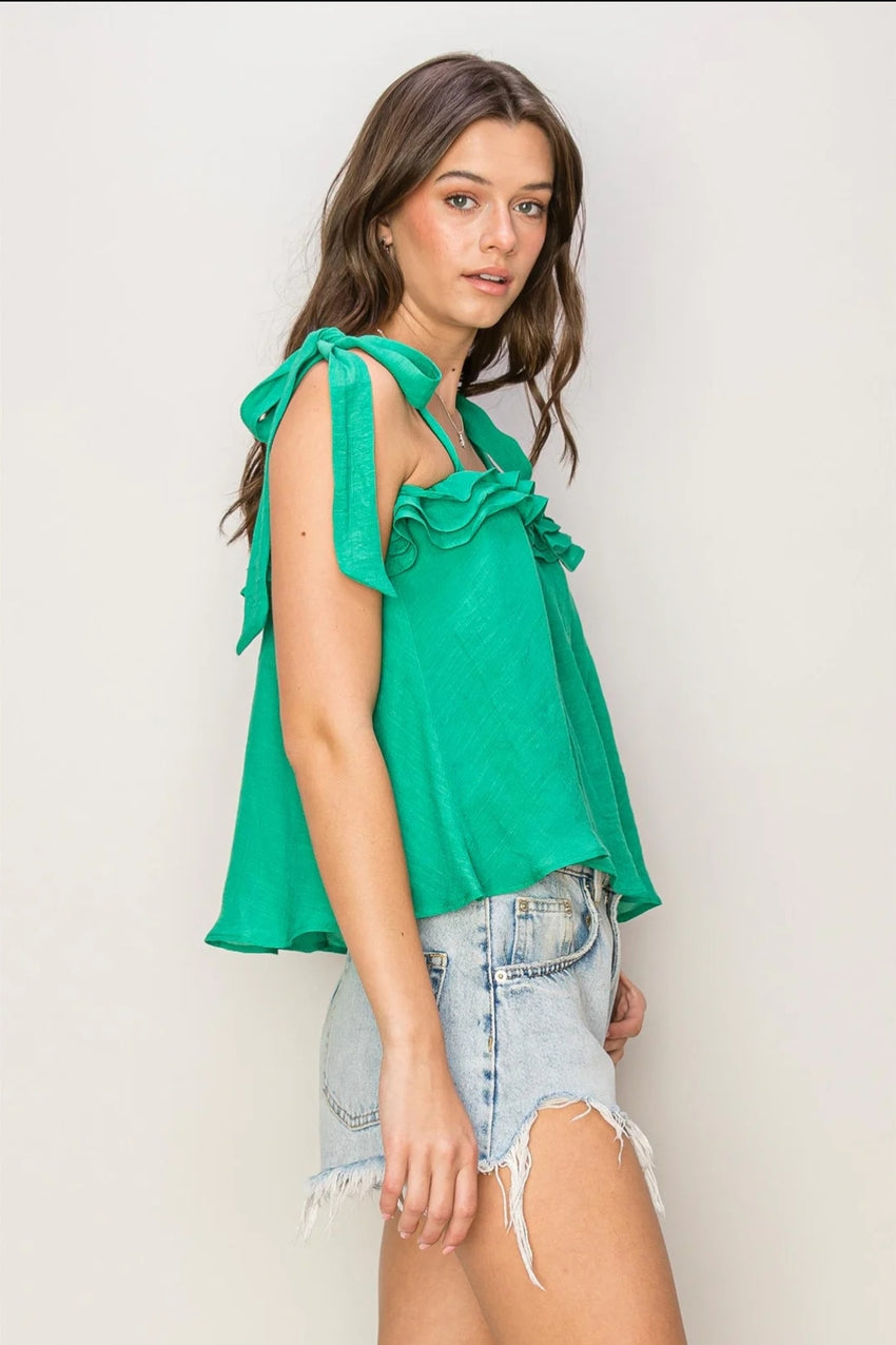 Tied Shoulder Frill Top