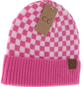 Pink CC Checkered Beanie